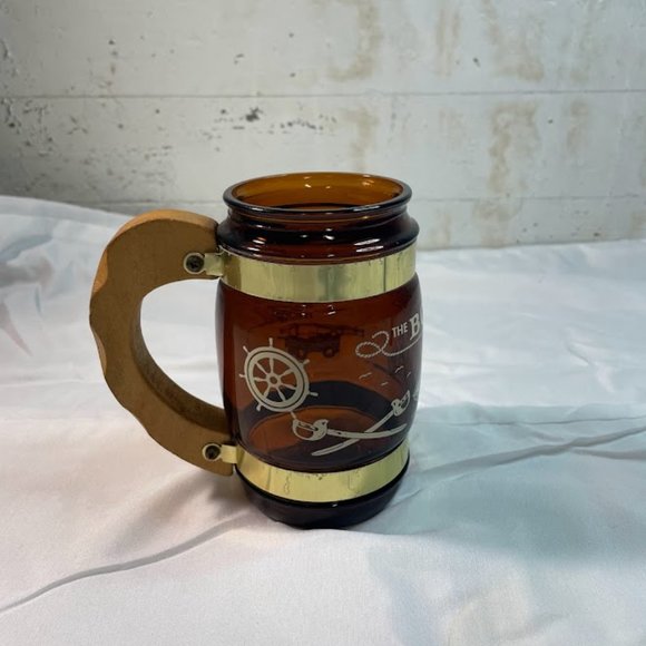 Amber Glass Mug Wood Handle Cup Siesta Ware The Bounty Pirate Vintage Retro - Picture 4 of 6